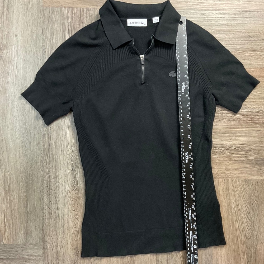 Lacoste Womens Ribbed Knit 1/4 Zip Short Sleeve Polo Shirt Womens 40 US 8 Black - Picture 8 of 8